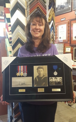  Pamela with her Dad's framed Military Memories
