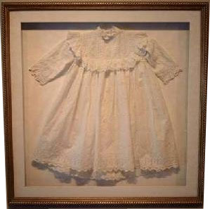  Custom framed family heirloom a Christening Gown